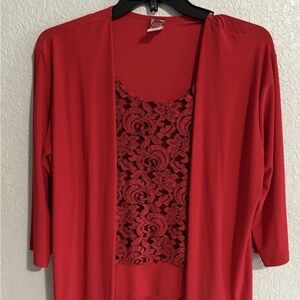 Red Lace Top with Open Cardigan